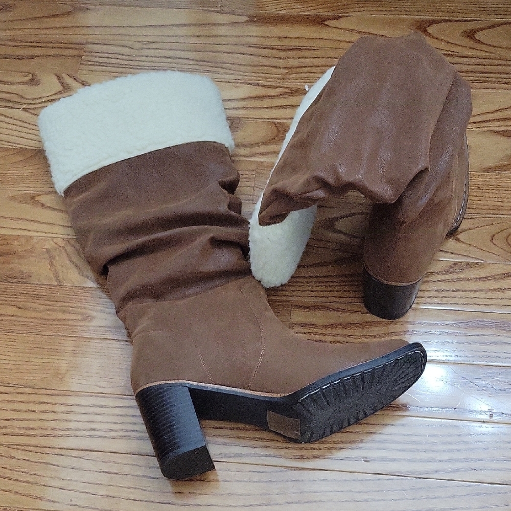 MIA Brown Heeled Boots with Cream Cuff